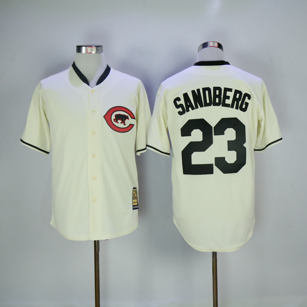 Men Chicago Cubs #23 Sandberg Cream Throwback MLB Jerseys